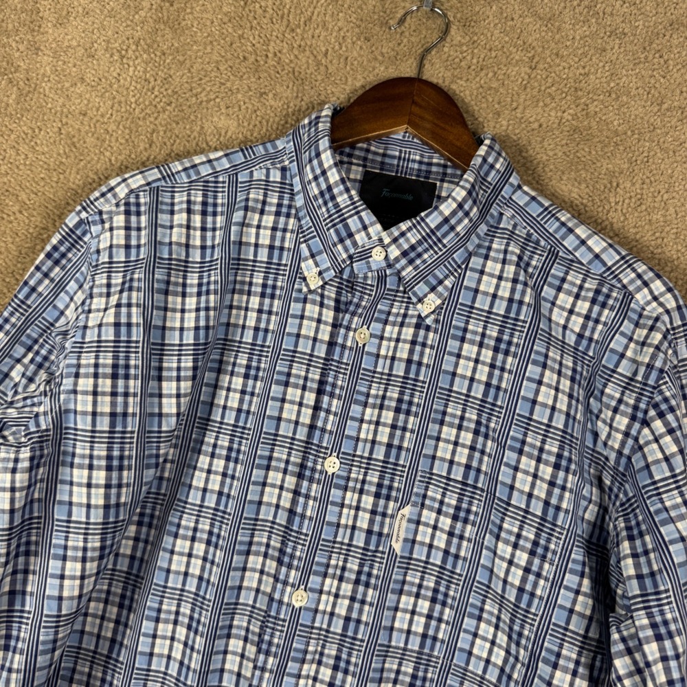 Faconnable Button Down Shirt‎ Mens XL Blue Plaid Long Sleeve Cotton Classic Work